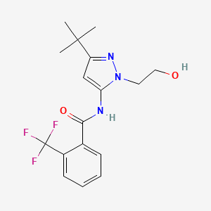 molecular formula C17H20F3N3O2 B2422335 N-(3-(tert-butyl)-1-(2-hydroxyethyl)-1H-pyrazol-5-yl)-2-(trifluoromethyl)benzamide CAS No. 1219912-71-6