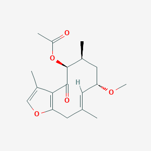 molecular formula C18H24O5 B2422350 [(5S,6S,8S,9E)-8-Methoxy-3,6,10-trimethyl-4-oxo-6,7,8,11-tetrahydro-5H-cyclodeca[b]furan-5-yl] acetate CAS No. 1809980-25-3