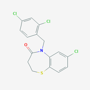 molecular formula C16H12Cl3NOS B2422364 7-chloro-5-(2,4-dichlorobenzyl)-2,3-dihydro-1,5-benzothiazepin-4(5H)-one CAS No. 341968-16-9