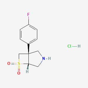 molecular formula C11H13ClFNO2S B2422365 (1S,5R)-1-(4-Fluorophenyl)-6lambda6-thia-3-azabicyclo[3.2.0]heptane 6,6-dioxide;hydrochloride CAS No. 2550996-93-3