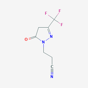 molecular formula C7H6F3N3O B2422388 3-[5-oxo-3-(trifluoromethyl)-4,5-dihydro-1H-pyrazol-1-yl]propanenitrile CAS No. 1099669-96-1