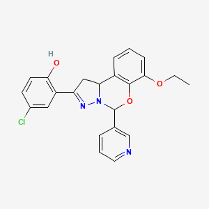 molecular formula C23H20ClN3O3 B2422428 4-chloro-2-(7-ethoxy-5-(pyridin-3-yl)-5,10b-dihydro-1H-benzo[e]pyrazolo[1,5-c][1,3]oxazin-2-yl)phenol CAS No. 899939-74-3