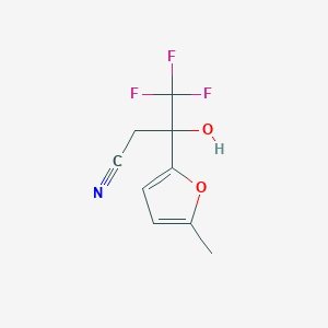 B2422429 4,4,4-Trifluoro-3-hydroxy-3-(5-methylfuran-2-yl)butanenitrile CAS No. 929975-19-9