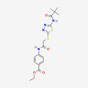 molecular formula C18H22N4O4S2 B2422431 4-[[2-[[5-(2,2-二甲基丙酰氨基)-1,3,4-噻二唑-2-基]硫代]乙酰]氨基]苯甲酸乙酯 CAS No. 392292-49-8
