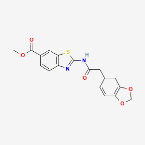 molecular formula C18H14N2O5S B2422446 2-(2-(苯并[d][1,3]二氧杂环-5-基)乙酰氨基)苯并[d]噻唑-6-羧酸甲酯 CAS No. 922014-26-4