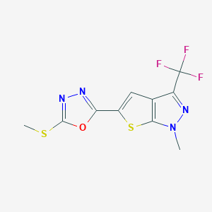 molecular formula C10H7F3N4OS2 B2422451 1-甲基-5-[5-(甲硫基)-1,3,4-恶二唑-2-基]-3-(三氟甲基)-1H-噻吩并[2,3-c]吡唑 CAS No. 339103-39-8