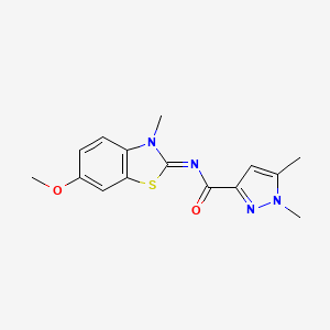 molecular formula C15H16N4O2S B2422496 N-(6-methoxy-3-methylbenzo[d]thiazol-2(3H)-ylidene)-1,5-dimethyl-1H-pyrazole-3-carboxamide CAS No. 1020051-62-0