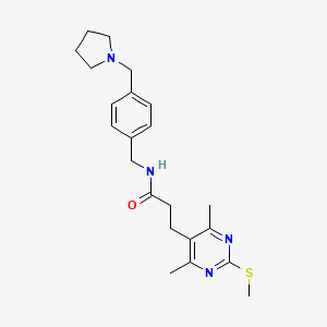 molecular formula C22H30N4OS B2422508 3-(4,6-dimethyl-2-methylsulfanylpyrimidin-5-yl)-N-[[4-(pyrrolidin-1-ylmethyl)phenyl]methyl]propanamide CAS No. 924131-51-1