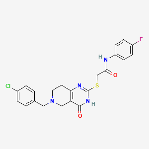molecular formula C22H20ClFN4O2S B2422568 2-((6-(4-chlorobenzyl)-4-oxo-3,4,5,6,7,8-hexahydropyrido[4,3-d]pyrimidin-2-yl)thio)-N-(4-fluorophenyl)acetamide CAS No. 866864-23-5