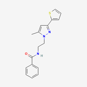 molecular formula C17H17N3OS B2422572 N-(2-(5-methyl-3-(thiophen-2-yl)-1H-pyrazol-1-yl)ethyl)benzamide CAS No. 2034585-00-5