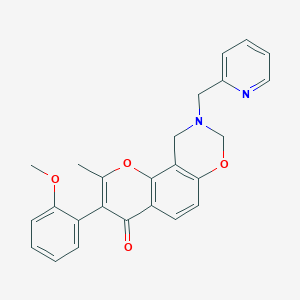 B2422575 3-(2-methoxyphenyl)-2-methyl-9-(pyridin-2-ylmethyl)-9,10-dihydrochromeno[8,7-e][1,3]oxazin-4(8H)-one CAS No. 929962-28-7
