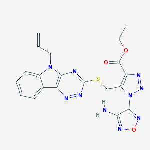 molecular formula C20H18N10O3S B242258 Ethyl 5-{[(5-allyl-5H-[1,2,4]triazino[5,6-b]indol-3-yl)sulfanyl]methyl}-1-(4-amino-1,2,5-oxadiazol-3-yl)-1H-1,2,3-triazole-4-carboxylate 