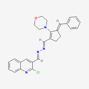 molecular formula C27H25ClN4O B2422596 (E)-1-[(3E)-3-Benzylidene-2-morpholin-4-ylcyclopenten-1-yl]-N-[(E)-(2-chloroquinolin-3-yl)methylideneamino]methanimine CAS No. 326087-58-5