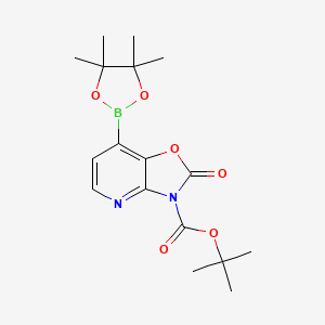 molecular formula C17H23BN2O6 B2422608 3-BOC-2-氧代-[1,3]噁唑并[4,5-b]吡啶-7-硼酸二缩水甘油酯 CAS No. 2377610-50-7