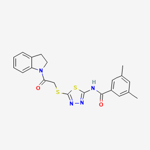molecular formula C21H20N4O2S2 B2422610 N-(5-((2-(indolin-1-yl)-2-oxoethyl)thio)-1,3,4-thiadiazol-2-yl)-3,5-dimethylbenzamide CAS No. 392300-91-3