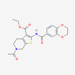 molecular formula C21H22N2O6S B2422642 Ethyl 6-acetyl-2-(2,3-dihydrobenzo[b][1,4]dioxine-6-carboxamido)-4,5,6,7-tetrahydrothieno[2,3-c]pyridine-3-carboxylate CAS No. 921068-09-9