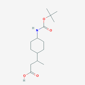 molecular formula C15H27NO4 B2422660 3-[4-[(2-Methylpropan-2-yl)oxycarbonylamino]cyclohexyl]butanoic acid CAS No. 2351781-86-5