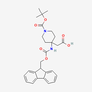 molecular formula C27H32N2O6 B2422666 (4-Fmoc-amino-1-boc-piperidin-4-YL)-acetic acid CAS No. 946682-26-4