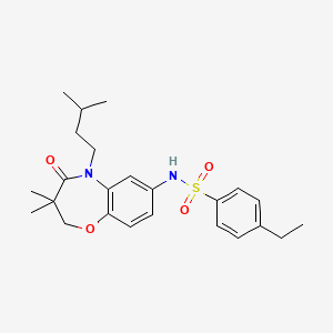 molecular formula C24H32N2O4S B2422674 4-ethyl-N-(5-isopentyl-3,3-dimethyl-4-oxo-2,3,4,5-tetrahydrobenzo[b][1,4]oxazepin-7-yl)benzenesulfonamide CAS No. 922133-95-7