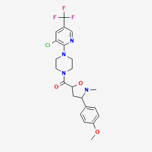 molecular formula C22H24ClF3N4O3 B2422688 {4-[3-Chloro-5-(trifluoromethyl)-2-pyridinyl]piperazino}[3-(4-methoxyphenyl)-2-methyltetrahydro-5-isoxazolyl]methanone CAS No. 477864-87-2