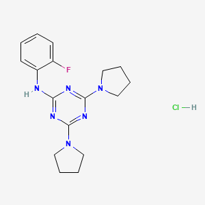 molecular formula C17H22ClFN6 B2422745 N-(2-fluorophenyl)-4,6-di(pyrrolidin-1-yl)-1,3,5-triazin-2-amine hydrochloride CAS No. 1179498-46-4