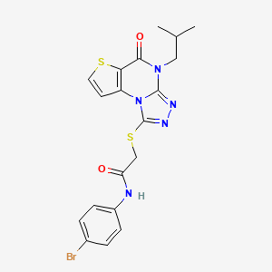 molecular formula C19H18BrN5O2S2 B2422780 N-(4-bromophenyl)-2-((4-isobutyl-5-oxo-4,5-dihydrothieno[2,3-e][1,2,4]triazolo[4,3-a]pyrimidin-1-yl)thio)acetamide CAS No. 1216788-49-6