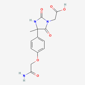 molecular formula C14H15N3O6 B2422783 2-{4-[4-(Carbamoylmethoxy)phenyl]-4-methyl-2,5-dioxoimidazolidin-1-yl}acetic acid CAS No. 956437-05-1
