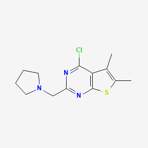 molecular formula C13H16ClN3S B2422793 1-({4-Chloro-5,6-dimethylthieno[2,3-d]pyrimidin-2-yl}methyl)pyrrolidine CAS No. 733794-76-8