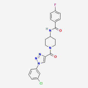 molecular formula C21H19ClFN5O2 B2422794 N-(1-(1-(3-chlorophenyl)-1H-1,2,3-triazole-4-carbonyl)piperidin-4-yl)-4-fluorobenzamide CAS No. 1251673-58-1
