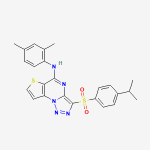 molecular formula C24H23N5O2S2 B2422811 N-(2,4-dimethylphenyl)-3-((4-isopropylphenyl)sulfonyl)thieno[2,3-e][1,2,3]triazolo[1,5-a]pyrimidin-5-amine CAS No. 892741-35-4