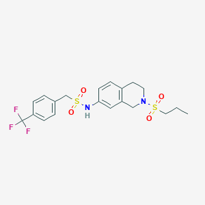 molecular formula C20H23F3N2O4S2 B2422814 N-(2-(propylsulfonyl)-1,2,3,4-tetrahydroisoquinolin-7-yl)-1-(4-(trifluoromethyl)phenyl)methanesulfonamide CAS No. 1396633-06-9