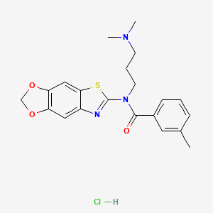 molecular formula C21H24ClN3O3S B2422826 N-([1,3]dioxolo[4',5':4,5]benzo[1,2-d]thiazol-6-yl)-N-(3-(dimethylamino)propyl)-3-methylbenzamide hydrochloride CAS No. 1215480-50-4