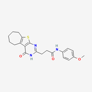 molecular formula C21H23N3O3S B2422855 N-(4-methoxyphenyl)-3-(4-oxo-3,5,6,7,8,9-hexahydro-4H-cyclohepta[4,5]thieno[2,3-d]pyrimidin-2-yl)propanamide CAS No. 950443-77-3