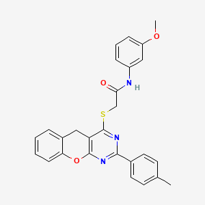 molecular formula C27H23N3O3S B2422856 N-(3-methoxyphenyl)-2-((2-(p-tolyl)-5H-chromeno[2,3-d]pyrimidin-4-yl)thio)acetamide CAS No. 866726-45-6