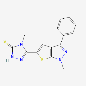 molecular formula C15H13N5S2 B2422860 4-methyl-5-(1-methyl-3-phenyl-1H-thieno[2,3-c]pyrazol-5-yl)-4H-1,2,4-triazole-3-thiol CAS No. 478067-04-8