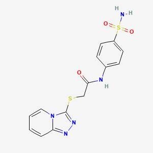 molecular formula C14H13N5O3S2 B2422865 2-([1,2,4]三唑并[4,3-a]吡啶-3-基硫代)-N-(4-磺酰苯基)乙酰胺 CAS No. 446843-29-4