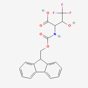 molecular formula C19H16F3NO5 B2422890 2-((((9H-Fluoren-9-yl)methoxy)carbonyl)amino)-4,4,4-trifluoro-3-hydroxybutanoic acid CAS No. 1922779-63-2