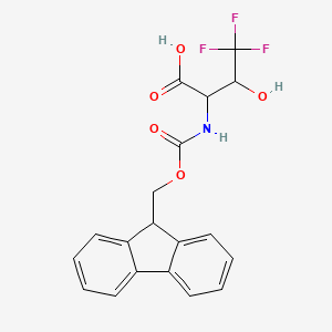 molecular formula C19H16F3NO5 B2422890 Acide 2-((((9H-fluorén-9-yl)méthoxy)carbonyl)amino)-4,4,4-trifluoro-3-hydroxybutanoïque CAS No. 1922779-63-2