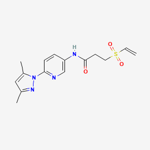 molecular formula C15H18N4O3S B2422934 N-[6-(3,5-Dimethylpyrazol-1-yl)pyridin-3-yl]-3-ethenylsulfonylpropanamide CAS No. 2224342-61-2