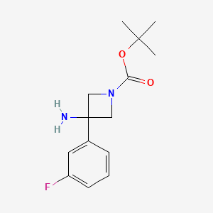 molecular formula C14H19FN2O2 B2422940 Tert-butyl 3-amino-3-(3-fluorophenyl)azetidine-1-carboxylate CAS No. 2157889-25-1