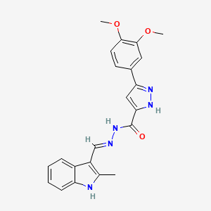 molecular formula C22H21N5O3 B2422952 (E)-3-(3,4-dimethoxyphenyl)-N'-((2-methyl-1H-indol-3-yl)methylene)-1H-pyrazole-5-carbohydrazide CAS No. 634884-64-3