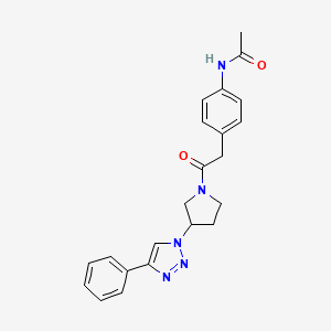 molecular formula C22H23N5O2 B2422969 N-(4-(2-oxo-2-(3-(4-phenyl-1H-1,2,3-triazol-1-yl)pyrrolidin-1-yl)ethyl)phenyl)acetamide CAS No. 2034558-19-3