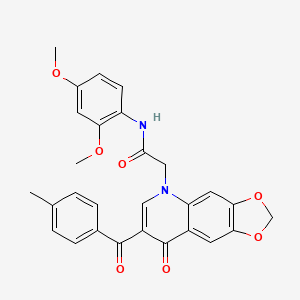 molecular formula C28H24N2O7 B2422971 N-(2,4-dimethoxyphenyl)-2-(7-(4-methylbenzoyl)-8-oxo-[1,3]dioxolo[4,5-g]quinolin-5(8H)-yl)acetamide CAS No. 902515-24-6
