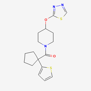 molecular formula C17H21N3O2S2 B2422975 (4-((1,3,4-Thiadiazol-2-yl)oxy)piperidin-1-yl)(1-(thiophen-2-yl)cyclopentyl)methanone CAS No. 2210054-59-2