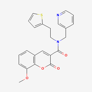 molecular formula C23H20N2O4S B2422994 8-甲氧基-2-氧代-N-(吡啶-3-基甲基)-N-(2-(噻吩-2-基)乙基)-2H-色烯-3-甲酰胺 CAS No. 1396792-88-3