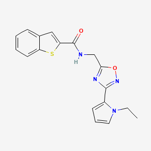 molecular formula C18H16N4O2S B2422996 N-((3-(1-ethyl-1H-pyrrol-2-yl)-1,2,4-oxadiazol-5-yl)methyl)benzo[b]thiophene-2-carboxamide CAS No. 2034502-71-9