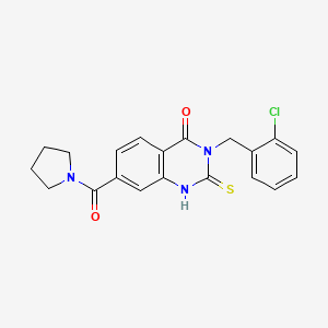 molecular formula C20H18ClN3O2S B2422999 3-[(2-chlorophenyl)methyl]-7-(pyrrolidine-1-carbonyl)-2-sulfanylidene-1H-quinazolin-4-one CAS No. 422273-48-1