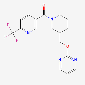 molecular formula C17H17F3N4O2 B2423006 [3-(Pyrimidin-2-yloxymethyl)piperidin-1-yl]-[6-(trifluoromethyl)pyridin-3-yl]methanone CAS No. 2379948-93-1