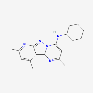 molecular formula C18H23N5 B2423023 N-cyclohexyl-2,8,10-trimethylpyrido[2',3':3,4]pyrazolo[1,5-a]pyrimidin-4-amine CAS No. 899402-70-1