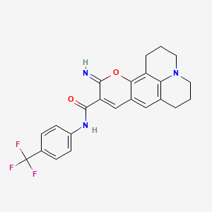 molecular formula C23H20F3N3O2 B2423027 11-imino-N-(4-(trifluoromethyl)phenyl)-2,3,5,6,7,11-hexahydro-1H-pyrano[2,3-f]pyrido[3,2,1-ij]quinoline-10-carboxamide CAS No. 866346-57-8